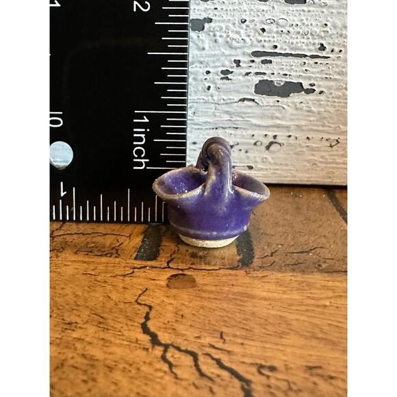 Anita Morgan Pottery Mini/Miniature 1/3" Cobalt Blue Basket Stamped Signed - Picture 1 of 7